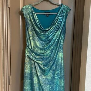 Connected Apparel, size 12, iridescent teal, midi dress.